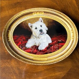 Gold Oval West Highland White Terrier Dog Portrait Decorative Collector Plate